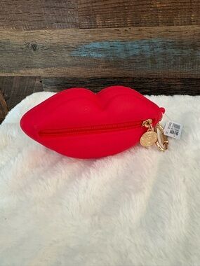 Bath & Body Works Red Lip-Shaped Silicone Coin Pouch with Gold Charm